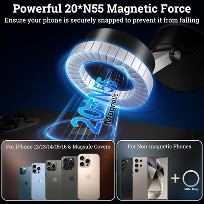 Vacuum Magnetic Phone Holder, Suction Cup Mount, Foldable Strong Black
