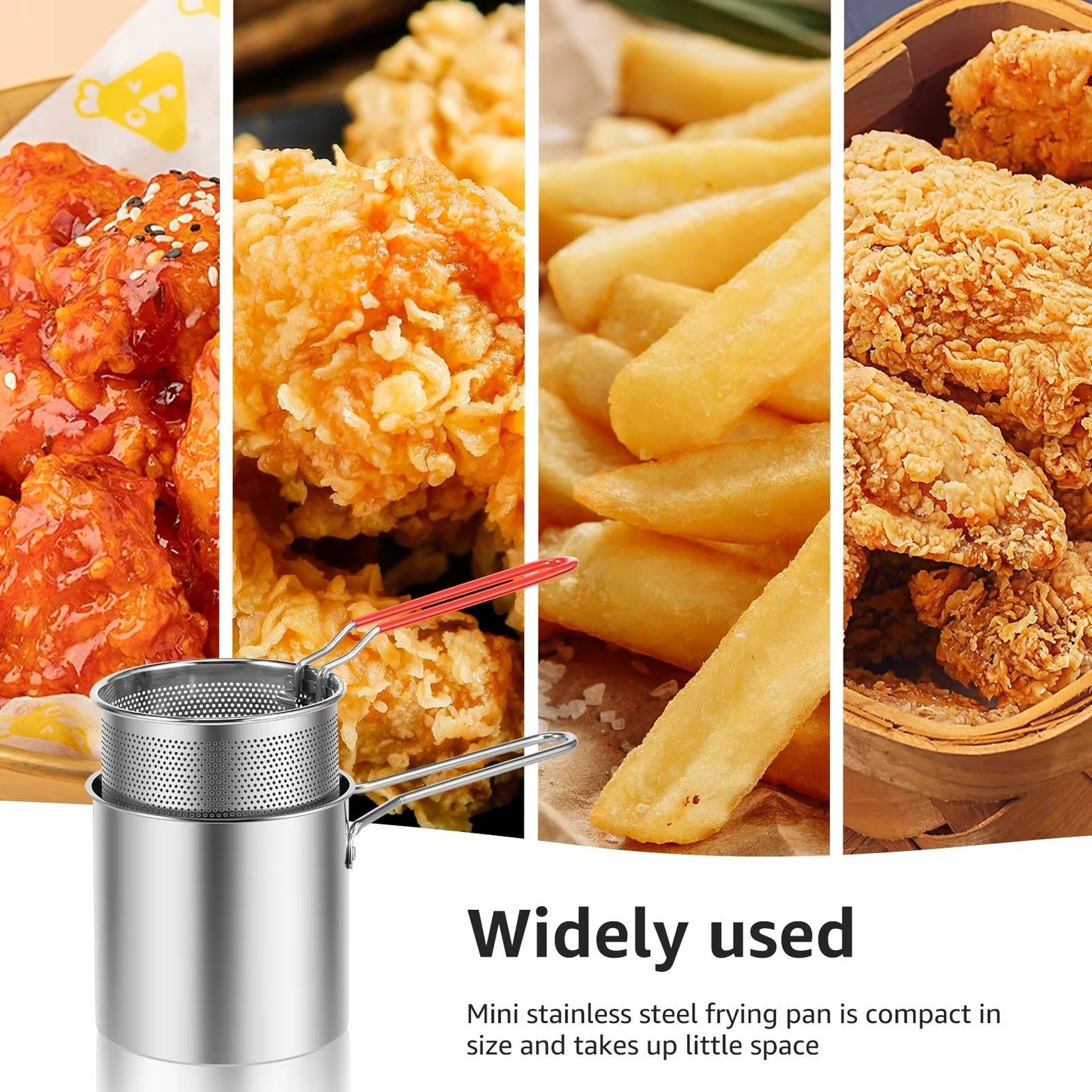 Portable Deep Frying Pot Deep Frying Tempura French Fries Fryer With Strainer Basket Small Pot for Kitchen Party Cooking