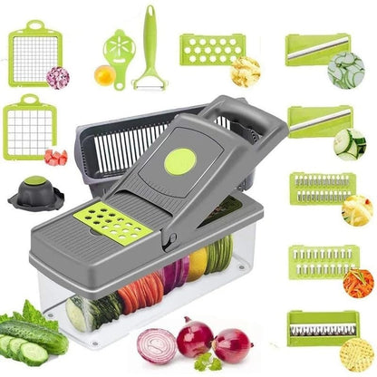 Vegetable Chopper, Multifunctional 15 in 1 professional food chopper, with 8 Blade for Onion Potato Tomato Cucumber Carrot Container Egg slicer Mandolin slicer Cheese slicer